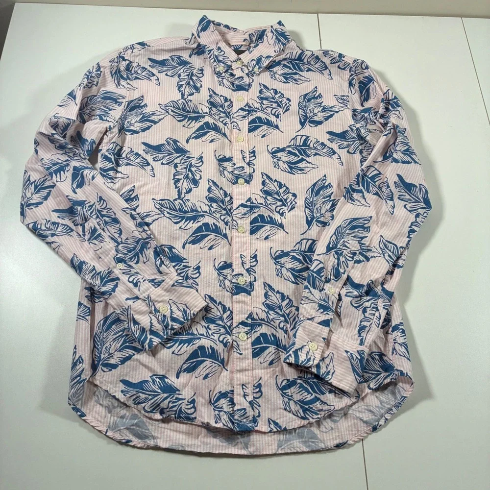 Bonobos Button Down Shirt Medium‎ Slim Pink Blue Tropical Floral All Over AOP